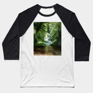 Woodland Stream Oil Painting Baseball T-Shirt